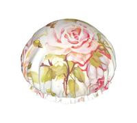 Beautiful Floral Print Lightweight Shower Cap for Women Double Waterproof Layers Bathing Hat Breathable