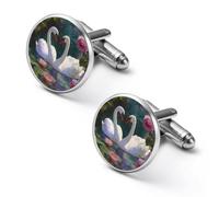 Beautiful Floral Swans Mens Classic Cufflinks Custom Shirt Cuff Links Jewelry Accessories for Business Wedding 0.7" 0.8"