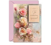 Beautiful Floral Valentines Card - Someone Special - Elegant Pretty Wedding Anniversary Card for Husband Wife Boyfriend Girlfriend, 5x7 Inch Gorgeous Anniversary Greeting Cards Gift