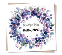 Beautiful Floral Wreath Card For Bride to Be - Wedding Celebration, Marriage, Flowers, Nature, Married - Goodbye Miss, Hello Mrs - For Women, Woman, Loved One, Wife, From Bridesmaid