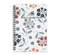 Beautiful Flower and Leaf 2026 Journal A5 To Do List Journal Diaries Womens Diary Daily Planner Notebook for Project Week To View Monthly Year Diary Planner with Dotted Line Note Page Slim