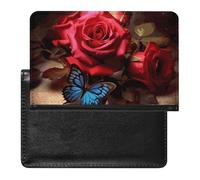 Beautiful Flower Butterfly Roses Passport Holder Passport Cover Protector Essentials with Credit Card Slots for Women Men