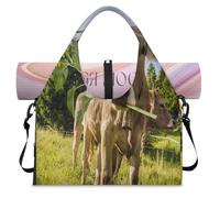 Beautiful Flower Cow Sports Duffle Bag with Shoe Compartment Brown Cow Weekend Overnight Bags Tote Cabin Luggage Bag for Gym Yoga Travel