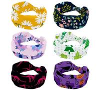 Beautiful Flower Floral Women’s Headbands, 6 Pack Elastic Wide Turban Headband, Soft Head Bands, Non Slip Hairband for Yoga Workout Sport Running