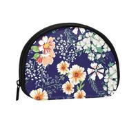 Beautiful Flower Garden Floral Petal Leaves Meadow Orange, Women's Storage Bag Shell Makeup Bag Small Coin Purse Shell Change Pouch