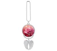 Beautiful Flower Images Car Pendant, Rear View Mirror Hanging Ornament, Auto Decor for Rearview Mirror, Keychain Silver-Style