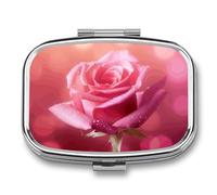 Beautiful Flower Images Pill Box 2 Compartment, Portable Pill Case with Mirror for Pocket Purse Travel, Mini Metal Medicine Organizer for Vitamins Fish Oil