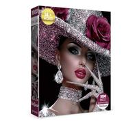 Beautiful Flower Lady Puzzles for Adults 1000 Pieces Art, Pretty Diamond Rose Landscape Jigsaw Puzzles, Fantasy Floral Scenery Jewel Fashion Puzzle