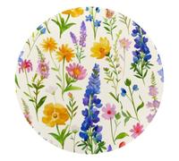 Beautiful Flower Meadow Watercolor Pattern Small Round Mouse Pad, Anti-Slip Rubber Computer Mousepad for Office Home Gaming Laptop, 10 x 10 Inch