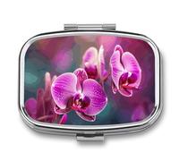 Beautiful Flower Pill Box 2 Compartment, Portable Pill Case with Mirror for Pocket Purse Travel, Mini Metal Medicine Organizer for Vitamins Fish Oil