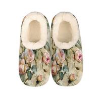 Beautiful Flower Rose Vintage Slippers for Women Slipper Socks Soft House Slippers Shoes for Bedroom Indoor, Winter Cozy Christmas Gifts