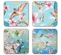 Beautiful Flowers and Birds Square Coaster Set of Drink- Made of Polyester Fabric and Recycled Rubber Coaster Set - Set of 4