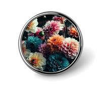 Beautiful Flowers Badges Decorative, Durable Aluminum Alloy Round Badge, Lightweight Button Brooch for Shirts, Jackets, Hats, Uniforms 1"