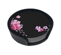 Beautiful Flowers Coasters For Drinks, 6 Pcs Leather Coaster With Holder, Round Cup Mat Pad Set For Home And Kitchen 3.9 Inches