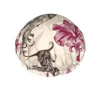 Beautiful Flowers Hummingbird Printed Bathing Hats, Dual Layer Reusable Headgear, Large Hair Cover For Daily Skin Care