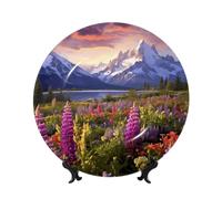 Beautiful Flowers Mountain Bone China Decorative Plate,8inï¼ˆ20cmï¼‰ Ceramic Decorative Plates with Display Stand,Ceramic Ornaments Art Porcelain Plate for Home Office Wall Decor Collections Plates