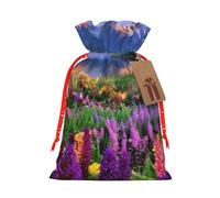 Beautiful Flowers Mountain Christmas Drawstring Gift Bags, Xmas Bags With Tags, Reusable Santa Wrapping Bag