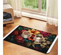 Beautiful Flowers Pet Feeding Mat-Waterproof & Non-Slip Dog and Cat Food Mat-No Stains Quick Dry Dog Water Dispenser Mat