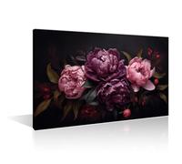 Beautiful Flowers Plants Canvas Prints Wall Art Vintage Floral Picture Artwork Prints Dark Purple Peony for Home Office Bedroom Living Room Bathroom Kitchen Wall Decor Framed Ready to Hang 12"Wx18"H