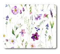 Beautiful Flowers Plants Painting Mouse Pad, Purple Blue Floral and Green Leaves Abstract Watercolor Design Mice Mat Desk Decor Accessories for Laptop