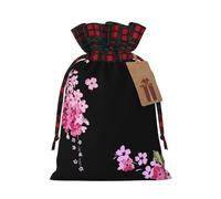 Beautiful Flowers Print Christmas Candy Bags,Holiday Party Color-Blocked Drawstring Bags,Drawstring Snack Bags