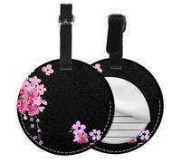 Beautiful Flowers Print Luggage Tag Round Leather Luggage Tag Easy Identification & Privacy Protection for Suitcases Easy to Identify Privacy Cover Id Label