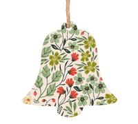 Beautiful Flowers Printed Bell Shape Xmas Ornaments 1 Pcs, Christmas wooden pendant Hanging for Xmas Tree Home Indoor Outdoor Decor