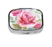 Beautiful Flowers Rose Pink Flower Floral,Meta Pill Box 2 Compartment Medicine Case,Portable Organizer