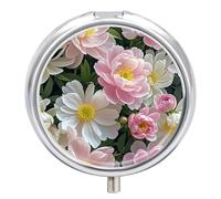 Beautiful Flowers with and Peonies Pill Box Case with 3 Individual Compartments Compact Portable Medication Management Mini Small Pill Organizer for Vitamins Medication Fish Oil Supplements