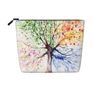 Beautiful Four Season Tree Printed Fake Hemp Makeup Bag â€“ Travel Toiletry Organizer, Daily Storage, Business Trip Essential