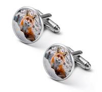 Beautiful Fox In Winter Mens Classic Cufflinks Custom Shirt Cuff Links Jewelry Accessories for Business Wedding 0.7" 0.8"