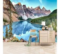 Beautiful Fresh Blue Sky Snowy Mountains Forests Lakes 3D Wallpaper Easy Install Feature Office Living Room Sofa Bedroom TV Background Wall Decoration-150cm×105cm