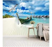 Beautiful Fresh Blue Sky White Clouds Beach Flying Birds 3D Wallpaper Premium Textured Silk Study Dining Living Room Bedroom Sofa TV Wall Easy Install-200cm×140cm