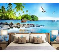 Beautiful Fresh Sea Woods Birds Yacht 3D Wallpaper Easy Install Feature Office Living Room Sofa Bedroom TV Background Wall Decoration-250cm×170cm