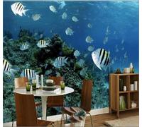 Beautiful Fresh Three Dimensional Underwater World School of Fish 3D Wallpaper Easy Install Feature Office Living Room Sofa Bedroom TV Background Wall Decoration-350cm×256cm