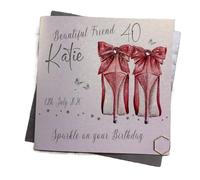 Beautiful Friend | Personalised Birthday Card | Pink Bow Shoes | Handmade | Customise With Any Relation, Name, Year & Date| Luxury Card | Envelope Included | Blank Inside | Made in UK | Keepsake Card