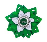 Beautiful Friendship Leadership Service Gift Jewelry White and Green Satin Ribbon Flower 1946 The Links Brooch Pin
