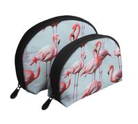 Beautiful Funny Flamingos Print Shell-Shaped 2-Piece Makeup Bag Set Travel Cosmetic Organiser Stylish Storage for Beauty & Gifts for Women Girls