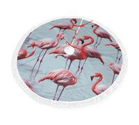 beautiful funny Flamingos Printed Christmas Tree Skirt 30 inch with Tassel Tree Base Cover for Xmas Tree Christmas Decorations