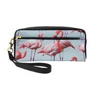 Beautiful Funny Flamingos Printed Leather Makeup Bags with Wrist Strap Portable Travel Toiletry Bag Cosmetic Organizer Bag for Women