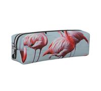 Beautiful Funny Flamingos Printed Leather Pencil Case Cute Stationery Organizer Simple Makeup Bag Pen Pouch, Silver Zipper