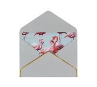 beautiful funny Flamingos Printed Pearl Paper Greeting Card, Light Grey - Folded Blank Cards with Gold Trim for Weddings, Birthdays, Christmas