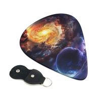 Beautiful Galaxy Printed Guitar Picks, 6 Pack with Leather Keychain Pick Holder - 0.46mm, 0.71mm, 0.96mm Assorted Thickness for Acoustic Ukulele, Electric Guitar, Acoustic Guitar, Bass