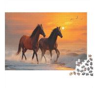 Beautiful Galloping Horse - Sunset on The Sea,Puzzles Gemusterte Nachhaltige Puzzles Für Erwachsene Hochwertige Holzspielpuzzles 1000pcs (75x50cm)
