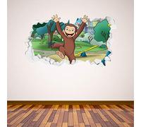 Beautiful Game Curious George Wall Sticker Jumping Broken Wall Decal Kids Bedroom Art Mural Vinyl (90cm width x 45cm height)
