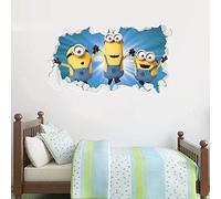 Beautiful Game Despicable Me Minions - 3 Minions Jumping Broken Wall Sticker (90cm)