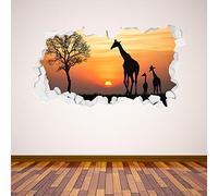 Beautiful Game Giraffes at Sunset Broken Wall Sticker Mural Home Art Vinyl Animal Decal (60cm width x 30cm height)