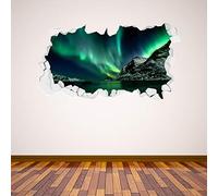 Beautiful Game Green Northern Lights Broken Wall Sticker Sky Decal Galaxy Art Stars Mural Vinyl (120cm width x 60cm height)