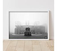 Beautiful Game Manchester United Print - Foggy Morning Design Man Utd Wall Art Poster (A3, Framed - White)