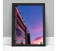 Beautiful Game Manchester United Print - Old Trafford Sir Alex Ferguson Stand Sunset Design Man Utd Wall Art Poster (A4, Unframed)